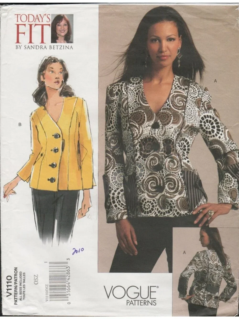 Vogue 1110 Princess Seam Jacket Todays Fit Sandra Betzina Pattern OS Uncut